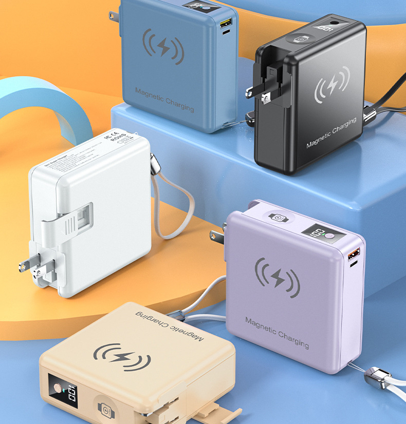 超級萬能器【六合一快充行動電源】（附贈2條掛繩充電線）22.5W 15000mAh大電量行動電源＋15W磁吸無線充電＋手錶充電器＋手機支架多孔快充頭