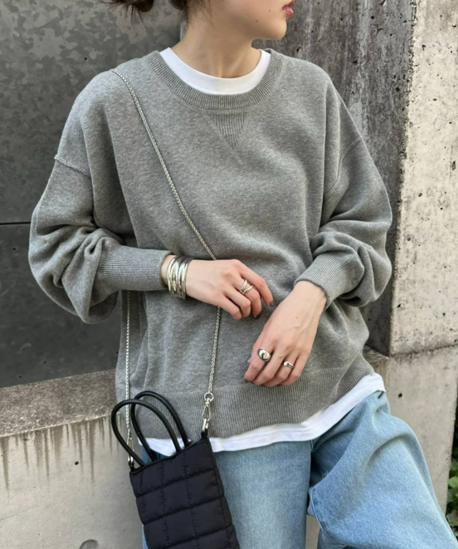 CIAOPANIC TYPY(チャオパニックティピー)  スウェットライクボリュームスリーブニット灰（TYZ1032305A0001）