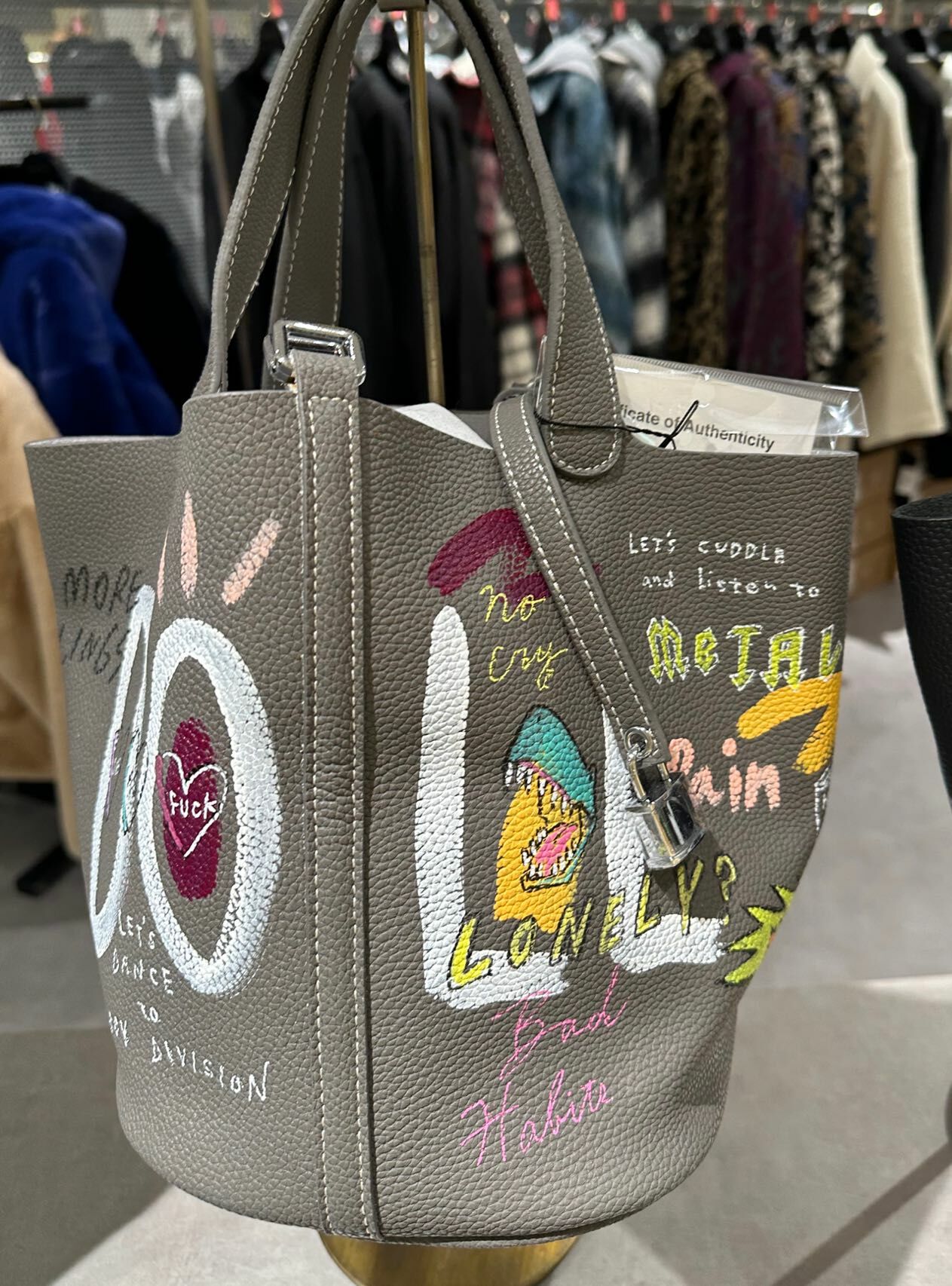 日本hand painting 包包 灰色包手繪鱷魚頭款 -M