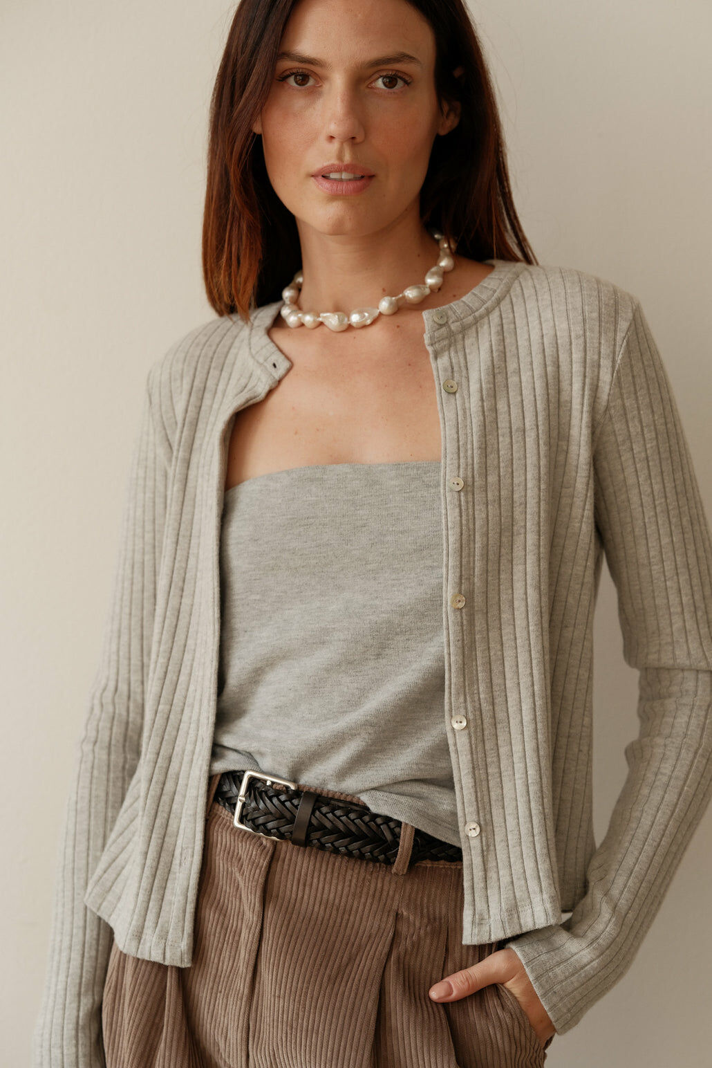 Sweater Rib Cardi 灰色坑條針織外套