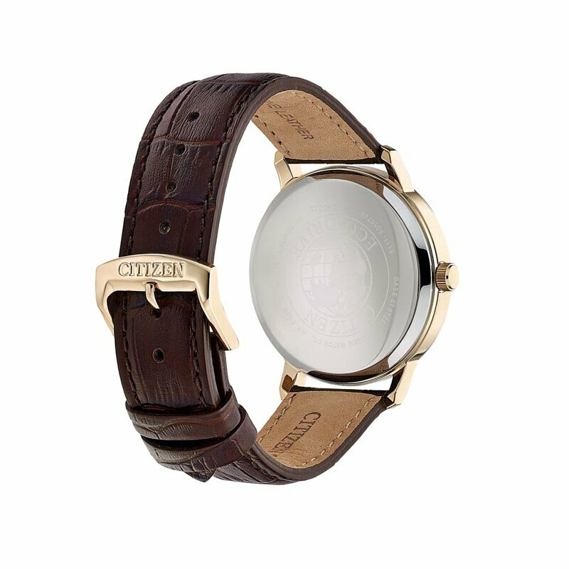 CITIZEN星辰光動能不銹鋼男腕錶 BM7463-12A Eco-Drive Gold Dial Brown Leather Men's Watch