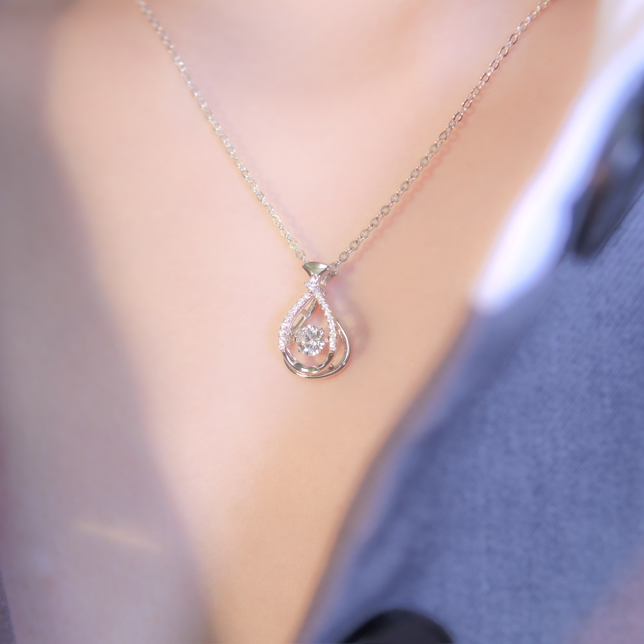 | 925純銀・厚鍍白金・ 厚鍍玫瑰金 | 懸浮幸福許願袋項鍊 (銀/玫瑰金) | NE1034 |