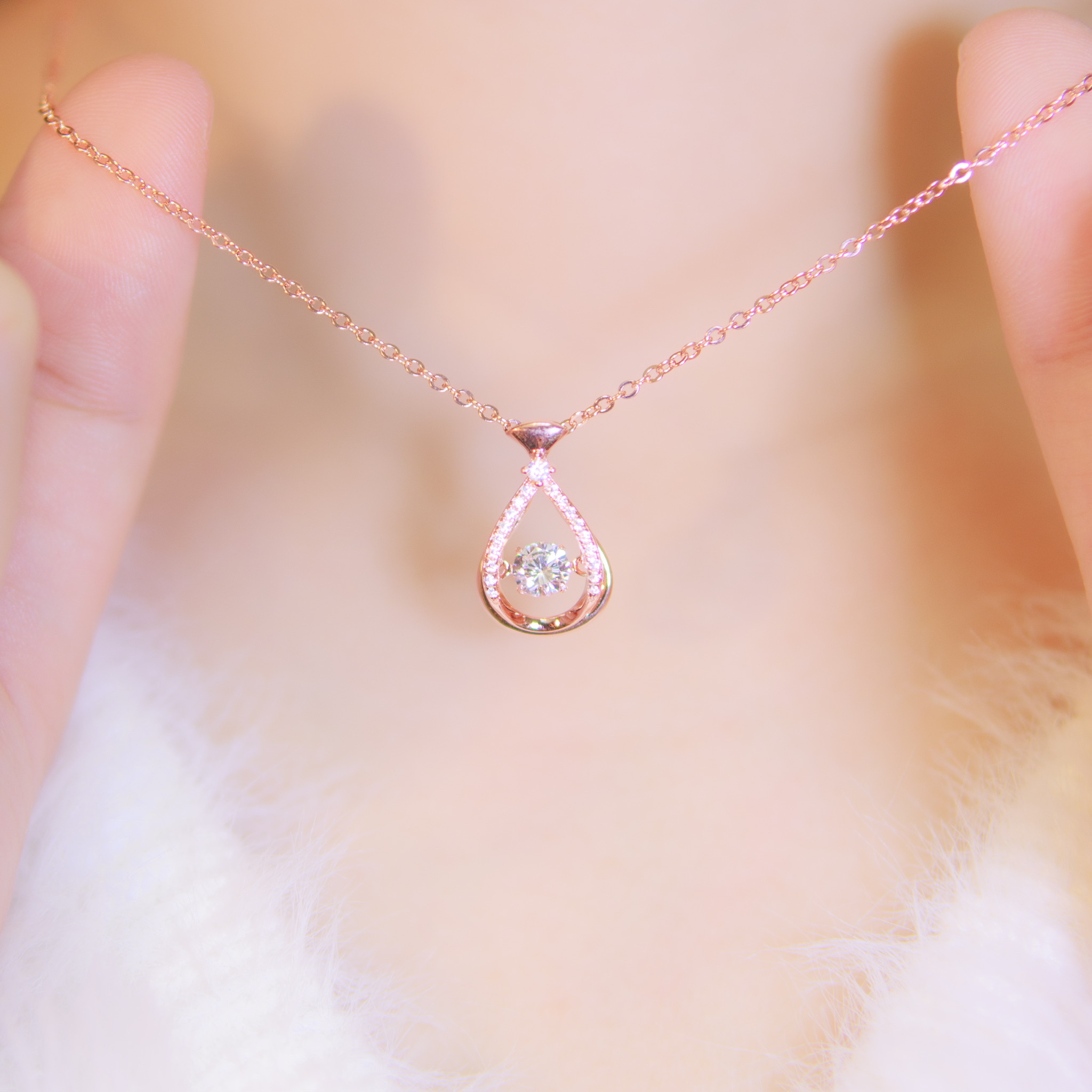 | 925純銀・厚鍍白金・ 厚鍍玫瑰金 | 懸浮幸福許願袋項鍊 (銀/玫瑰金) | NE1034 |