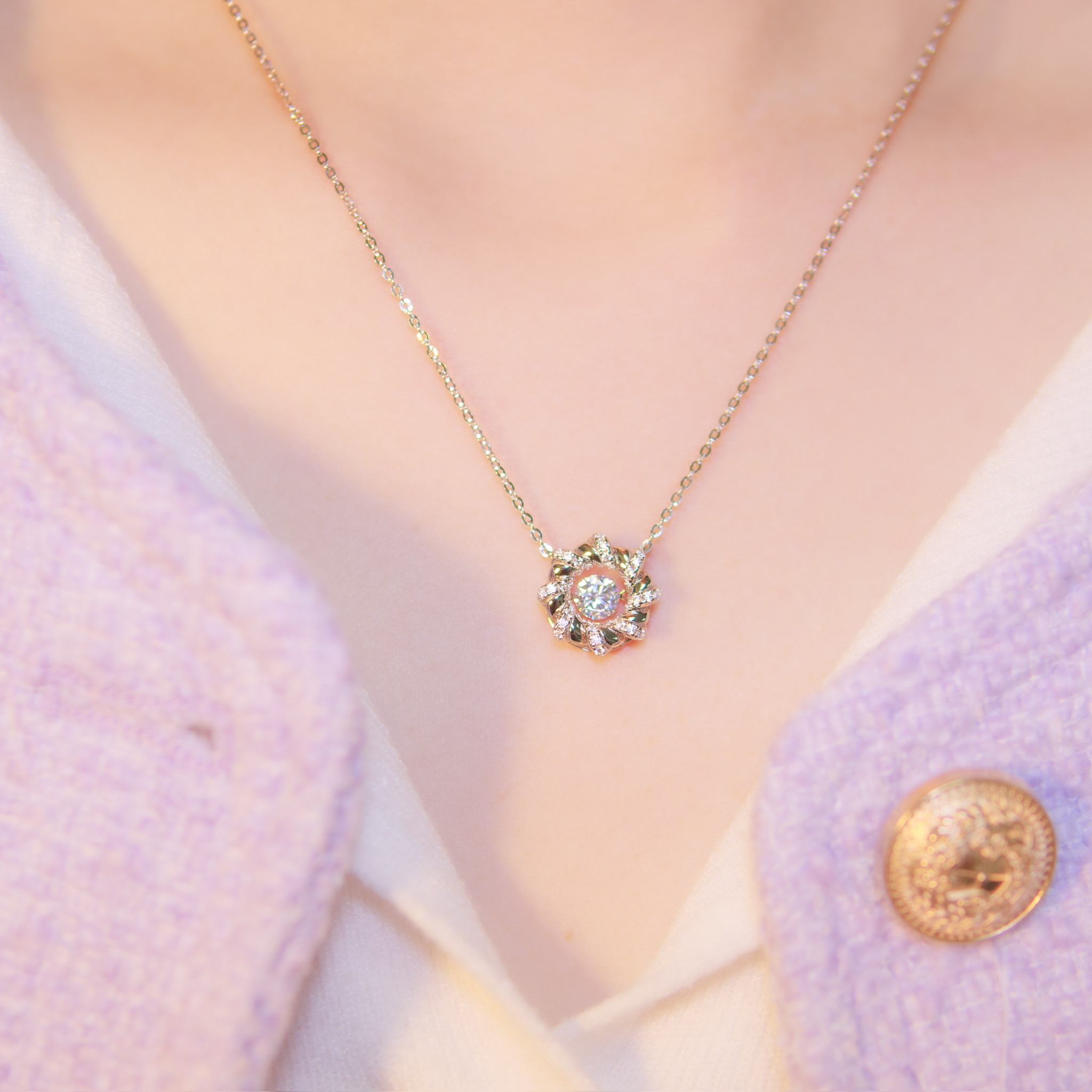 | 925純銀・厚鍍白金・ 厚鍍玫瑰金 | 懸浮暖茸茸項鍊 (銀/玫瑰金) | NE1037 |