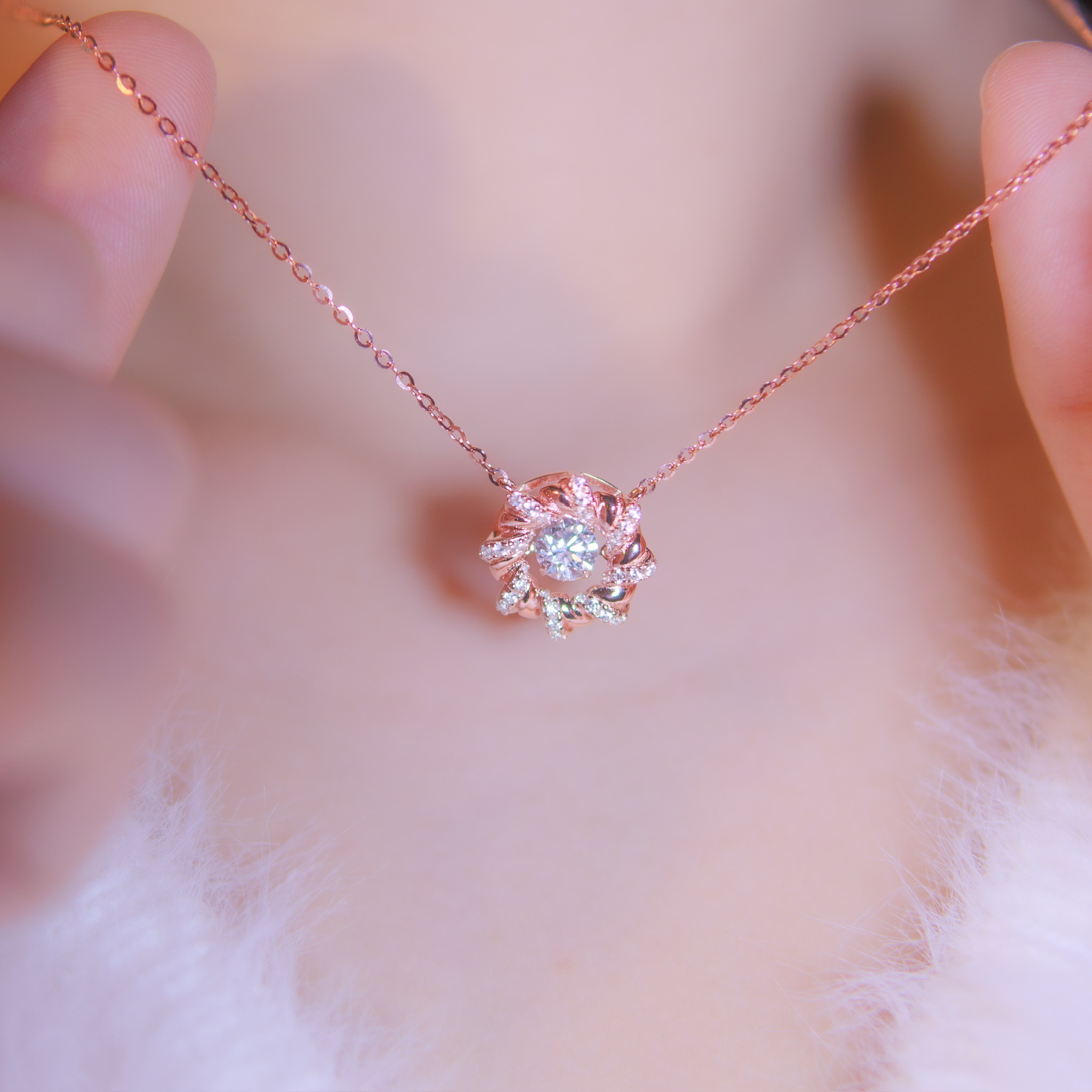 | 925純銀・厚鍍白金・ 厚鍍玫瑰金 | 懸浮暖茸茸項鍊 (銀/玫瑰金) | NE1037 |