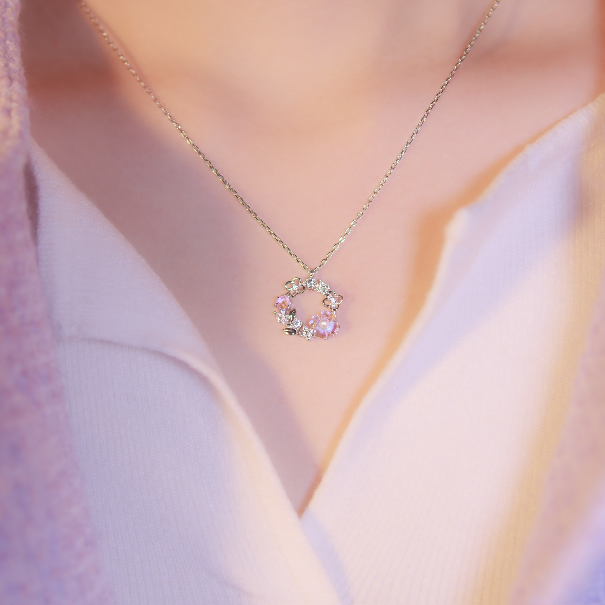 | 925純銀・厚鍍白金・琉璃 | 花說故事項鍊 | NE0943 |