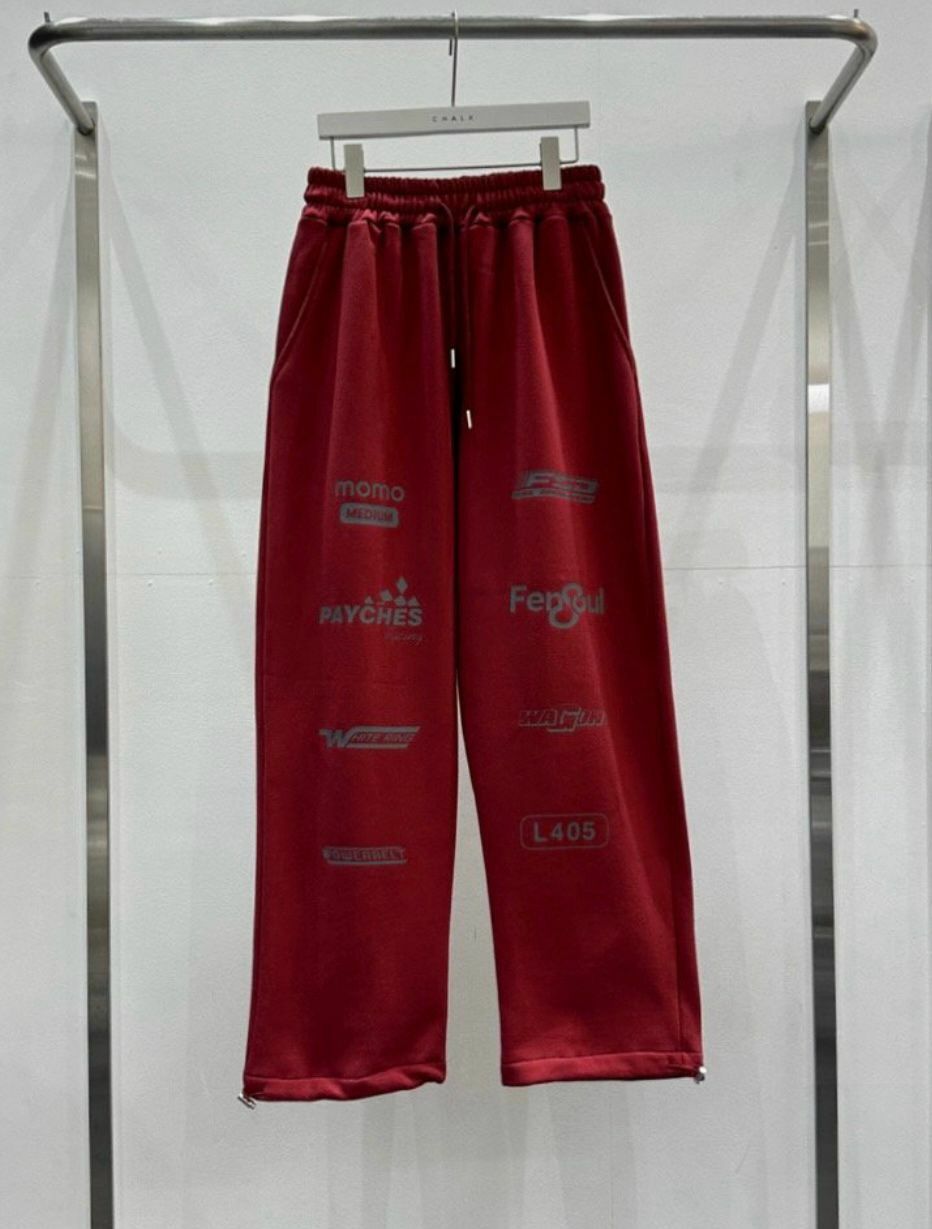 英文字棉質可束腳運動褲(薄抓毛底) CHALK-002P