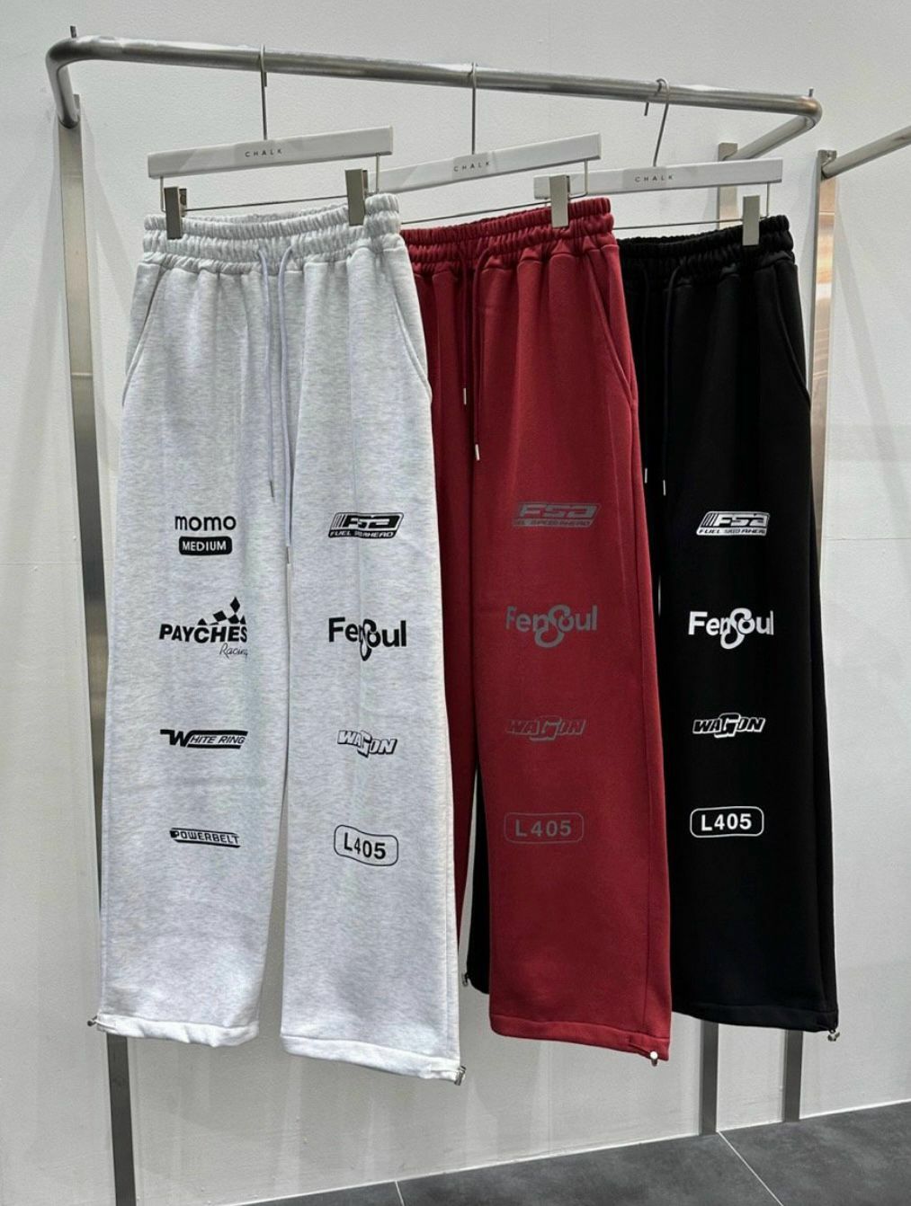 英文字棉質可束腳運動褲(薄抓毛底) CHALK-002P