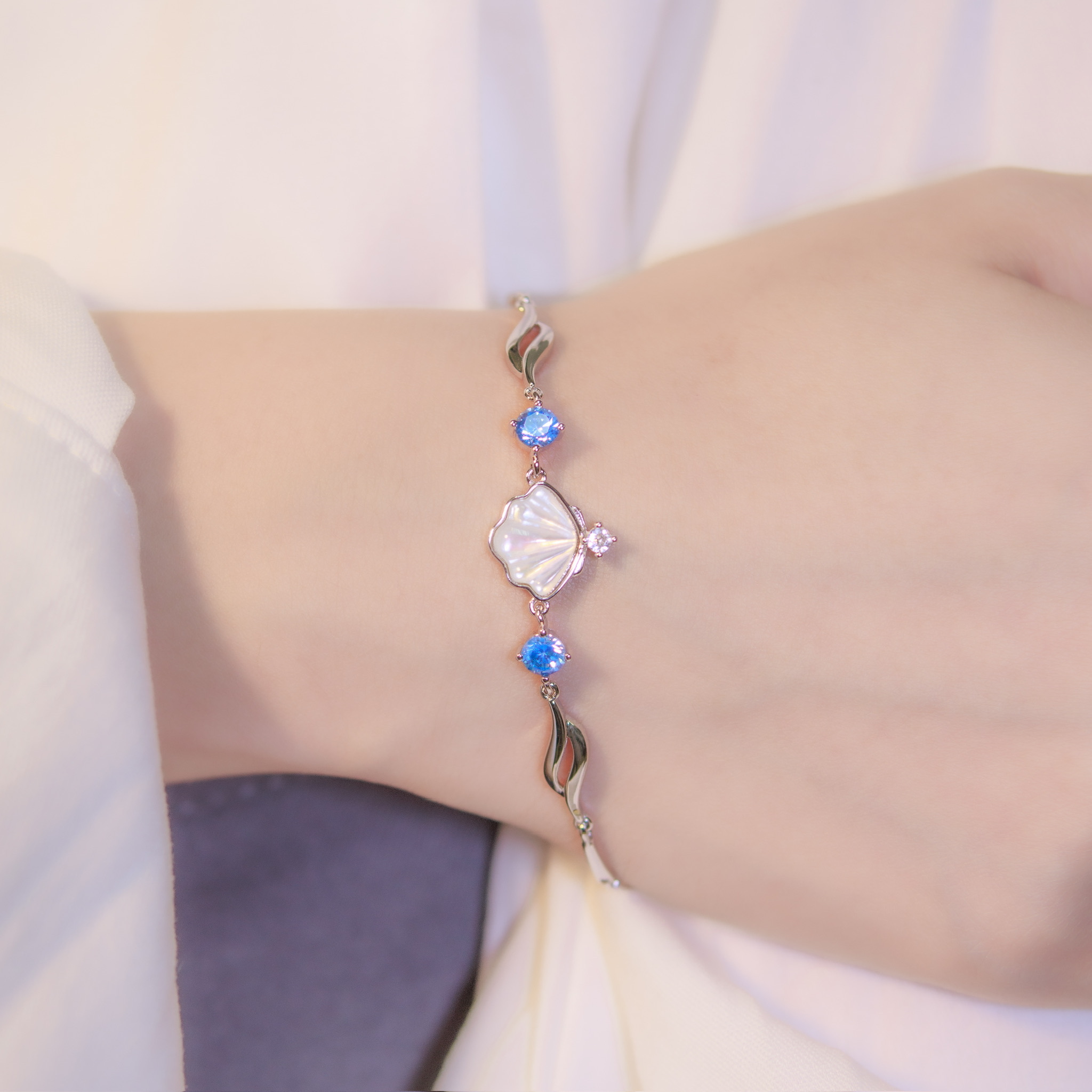 | 925純銀・白金・ 玫瑰金 | 純潔貝殼軟手鐲 (銀/玫瑰金) | BR0999 |