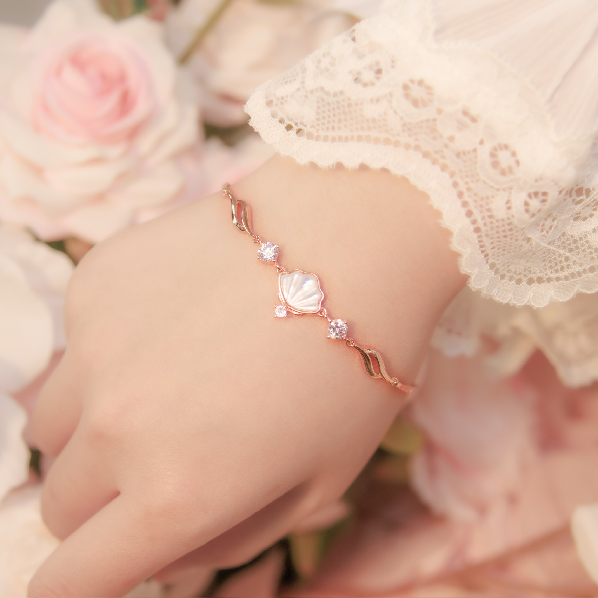 | 925純銀・白金・ 玫瑰金 | 純潔貝殼軟手鐲 (銀/玫瑰金) | BR0999 |