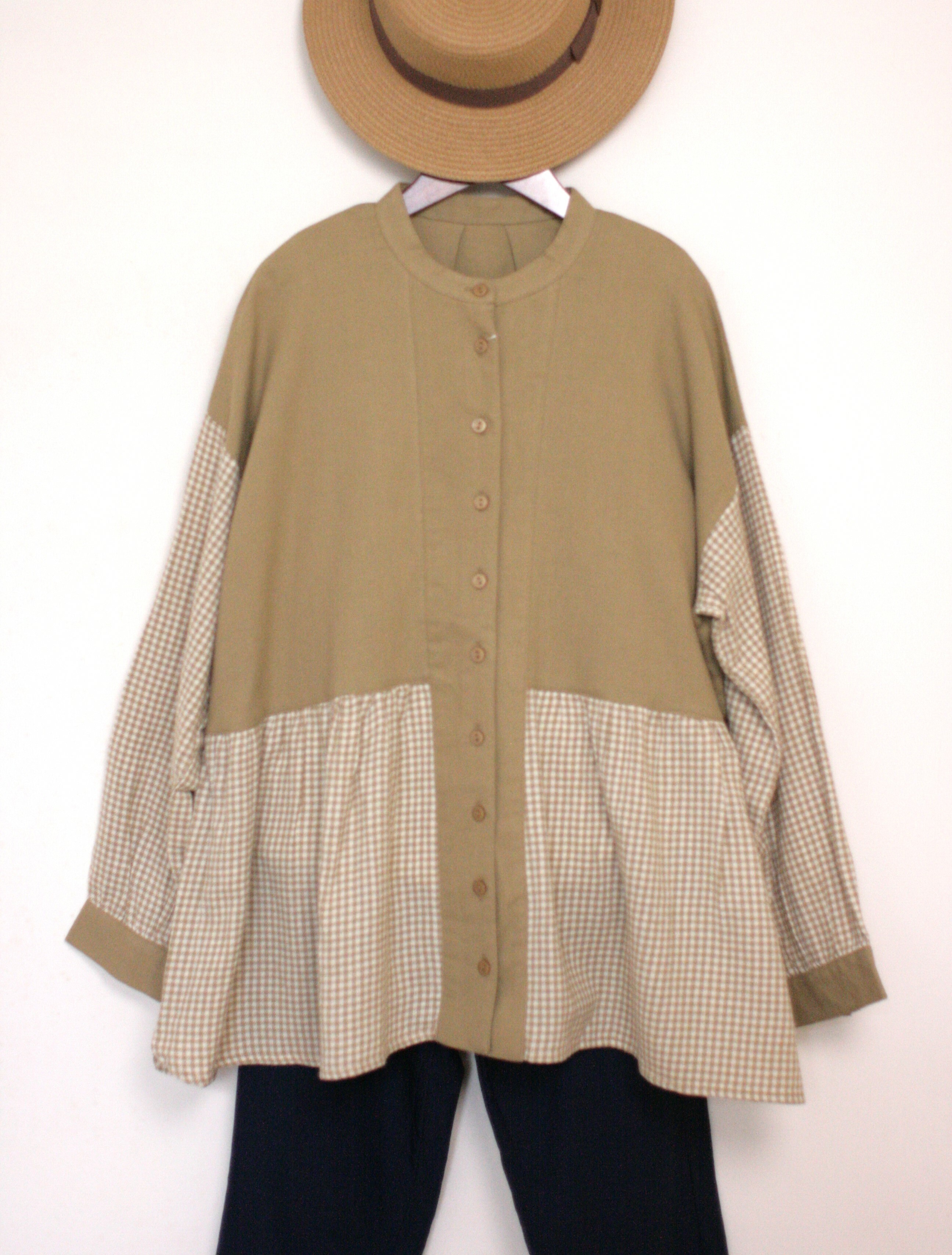 ｛Special Price｝文青風米色格子開襟無領上衣【日本直送】