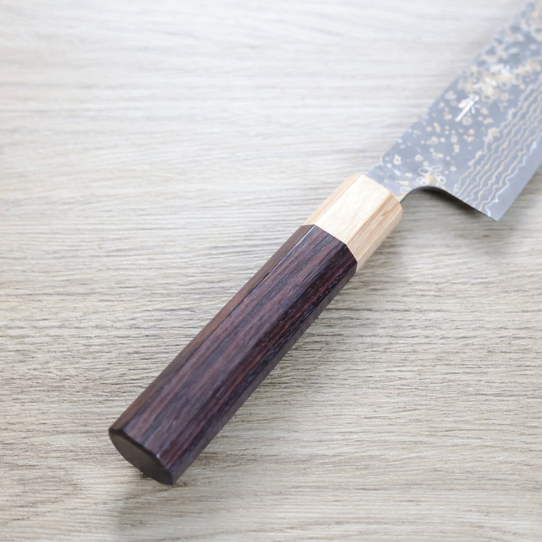 佐治武士牛刀210mm VG10W鋼黑金大馬士革/紫檀柄