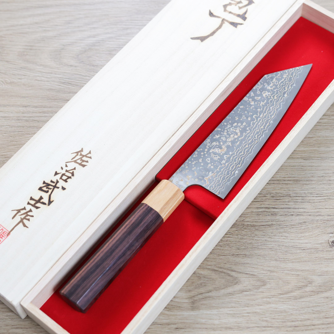 佐治武士 文化刀 165mm VG10W鋼 黑金大馬士革/紫檀柄