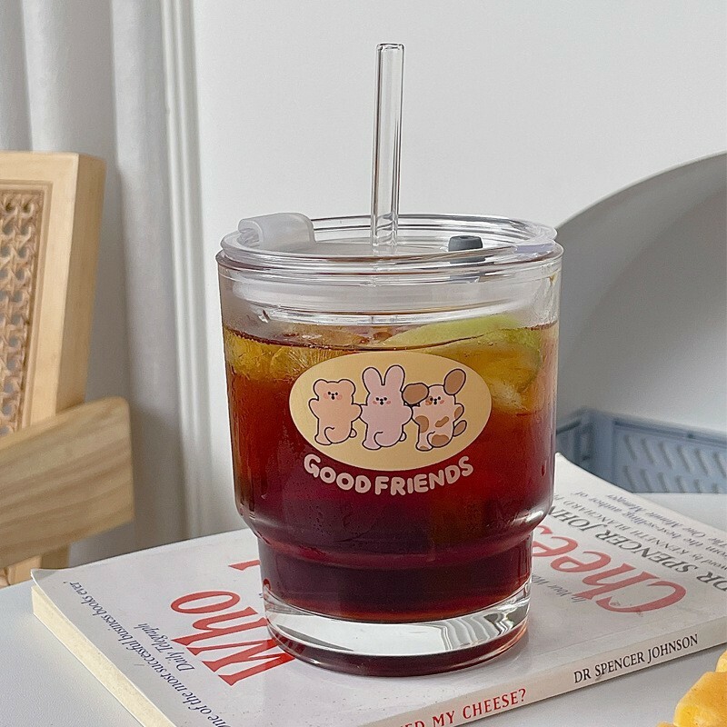 《3495》GOOD FRIENDS三位小伙伴玻璃吸管杯