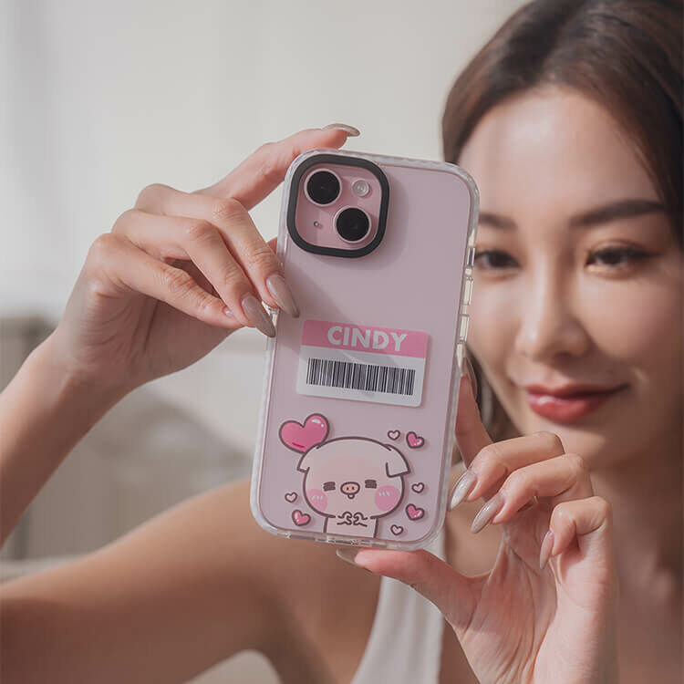 【插畫聯名】萌萌豬 我是幸福肥 - (訂製名字) 防摔撞白殼  iPhone客製化手機殼