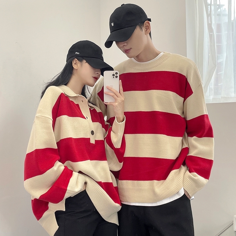 條紋針織POLO上衣(三色)