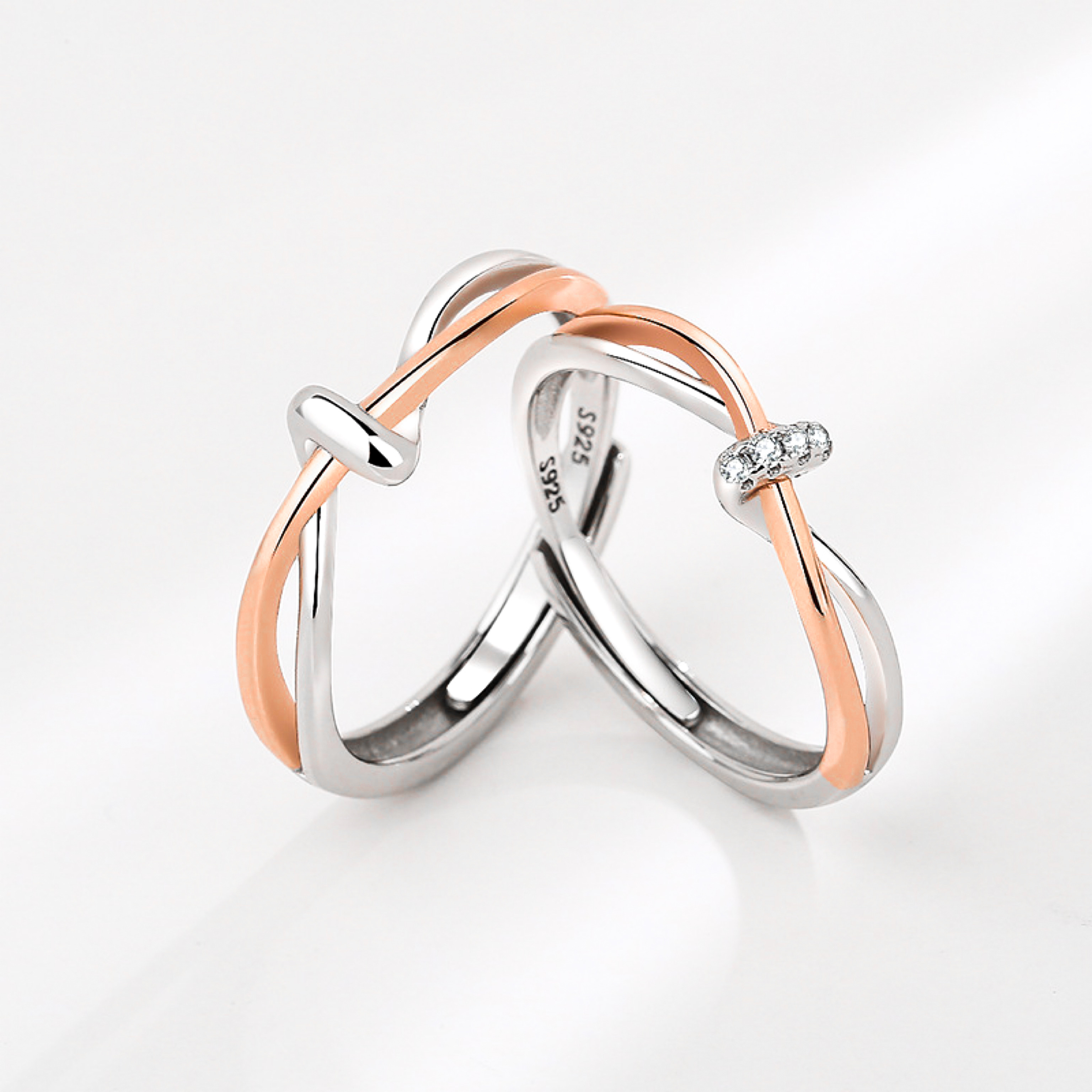 「愛的交錯」情侶戒指💍 ｜S925純銀或鍍銀｜活口對戒｜免費刻字✒️｜