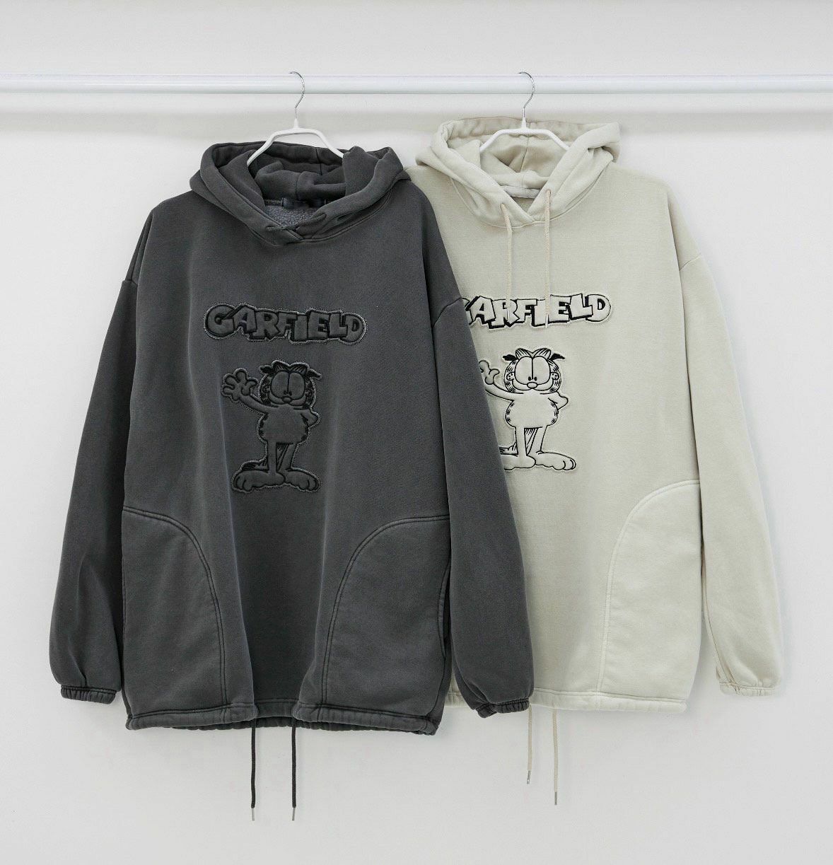 洗水加菲貓圖案連帽衛衣(薄抓毛底) T5291