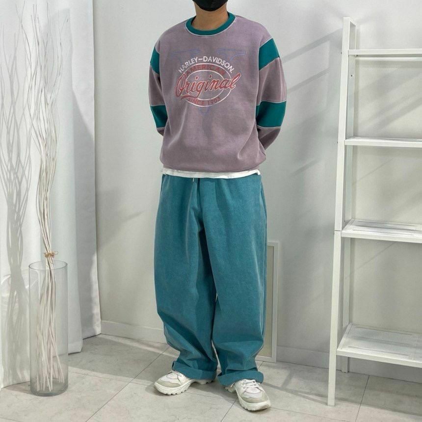 洗水拼色英文字衛衣(薄抓毛底) T5293