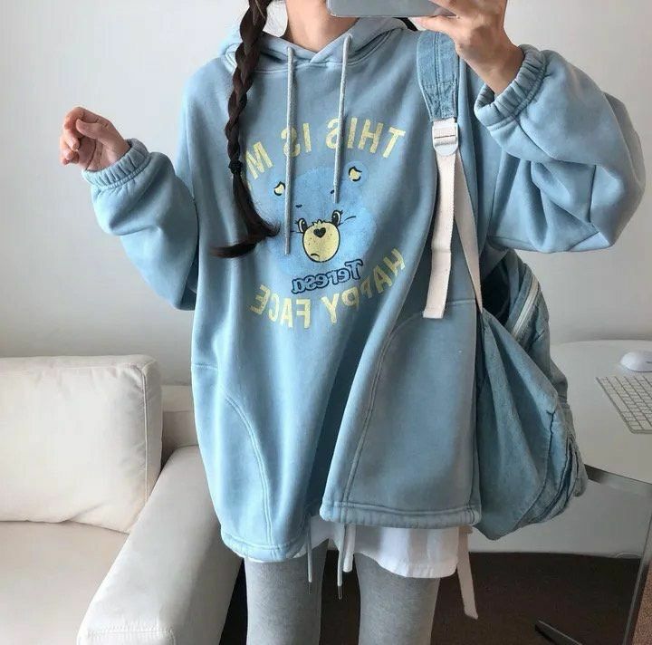 洗水熊仔圖案連帽衛衣(薄抓毛底) T5295