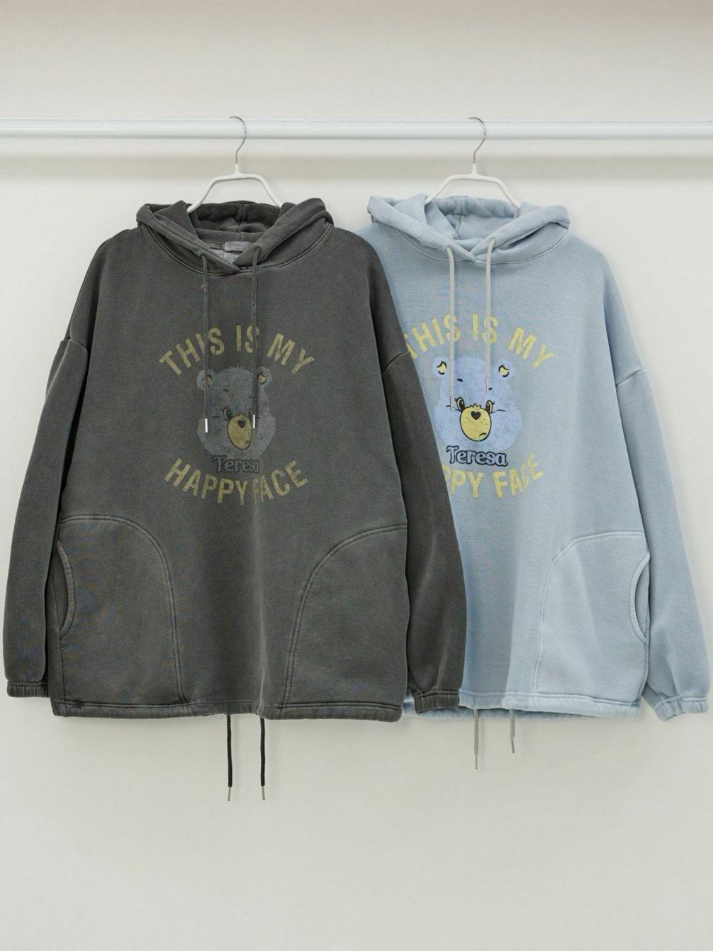 洗水熊仔圖案連帽衛衣(薄抓毛底) T5295