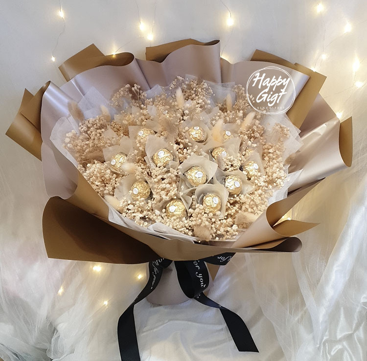 11朵21朵42朵金莎滿天星永生花花束,桃園花店,桃園外送花束,幸福禮物婚禮小物,桃園幸福禮物花店,chocolate-gypsophila-bouquet