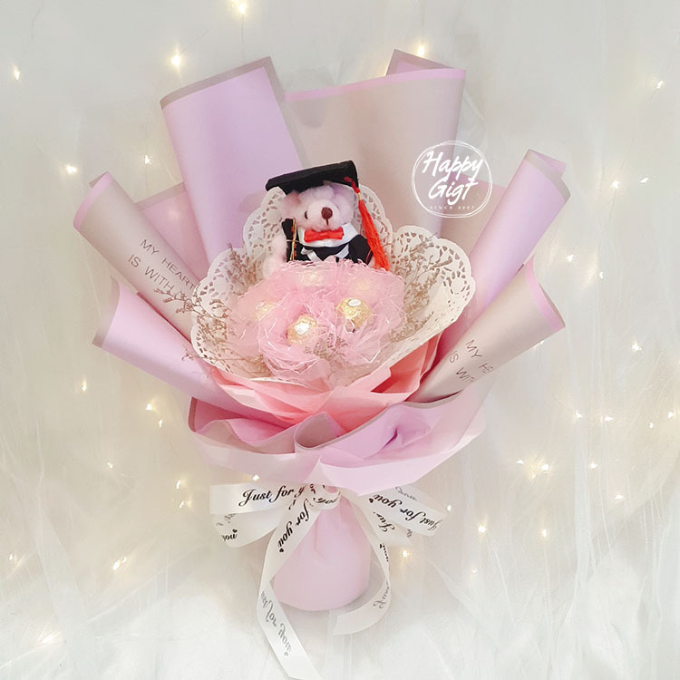 小熊金莎乾燥花蕾絲花束,桃園花束,桃園幸福禮物花店,桃園外送花束,金莎花束哪裡買,11-cgocolate-bouquet-bear-lace