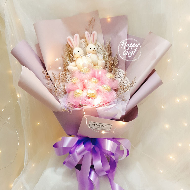 小熊金莎乾燥花蕾絲花束,桃園花束,桃園幸福禮物花店,桃園外送花束,金莎花束哪裡買,11-cgocolate-bouquet-bear-lace