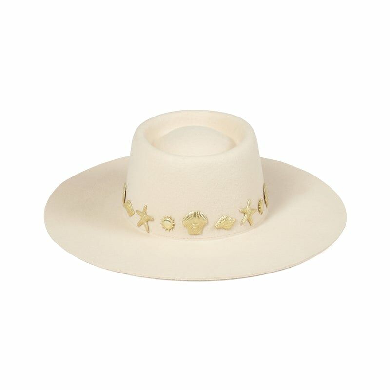 Seaside Boater 貝殼金飾羊毛帽-Ivory