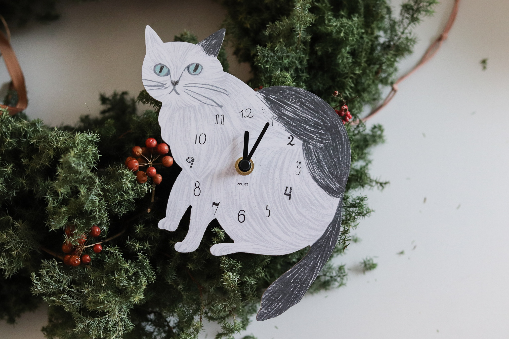 日本 松尾美雪 貓咪 時鐘 Crown