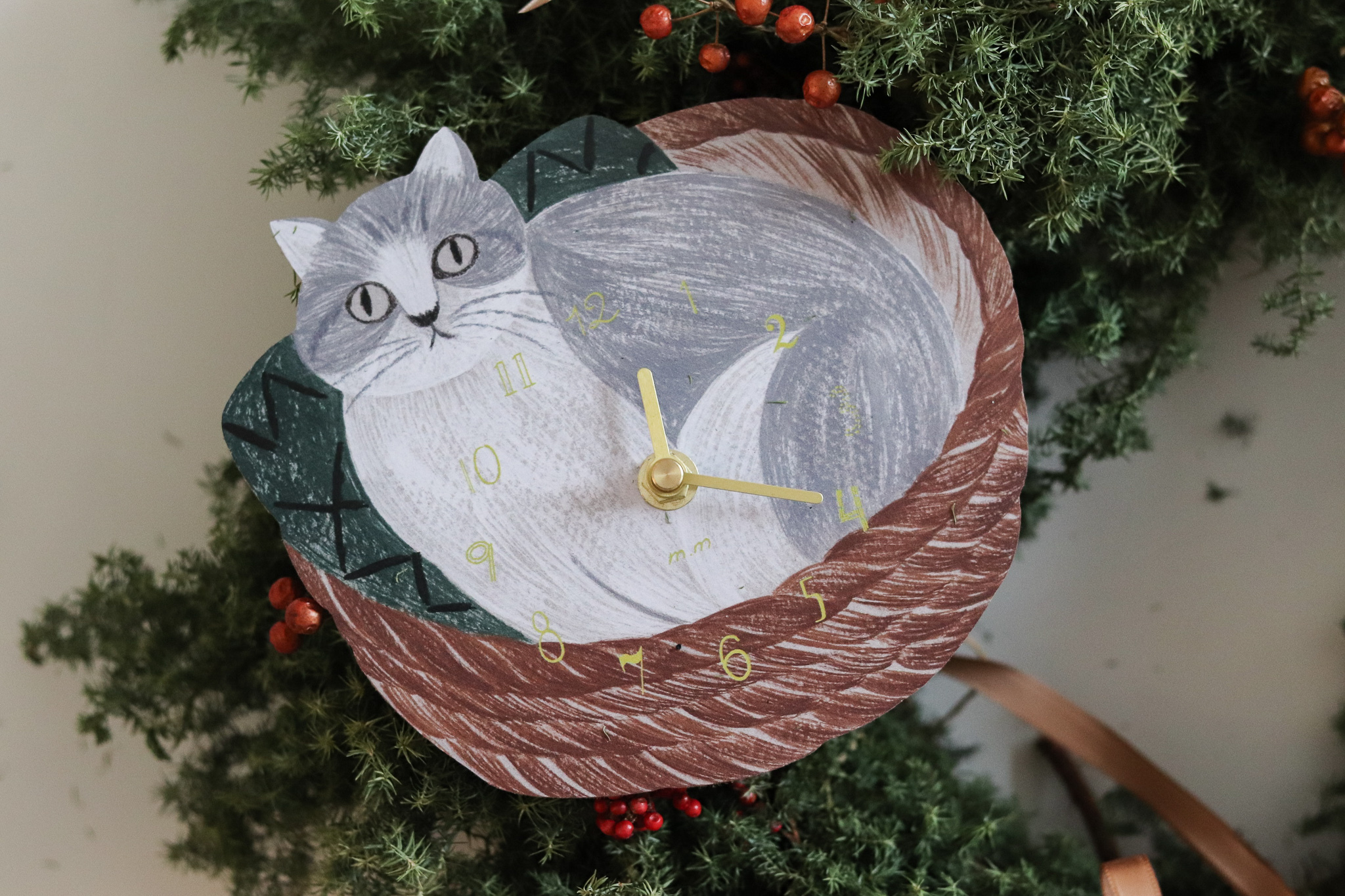 日本 松尾美雪 貓咪 時鐘 Cat in the basket