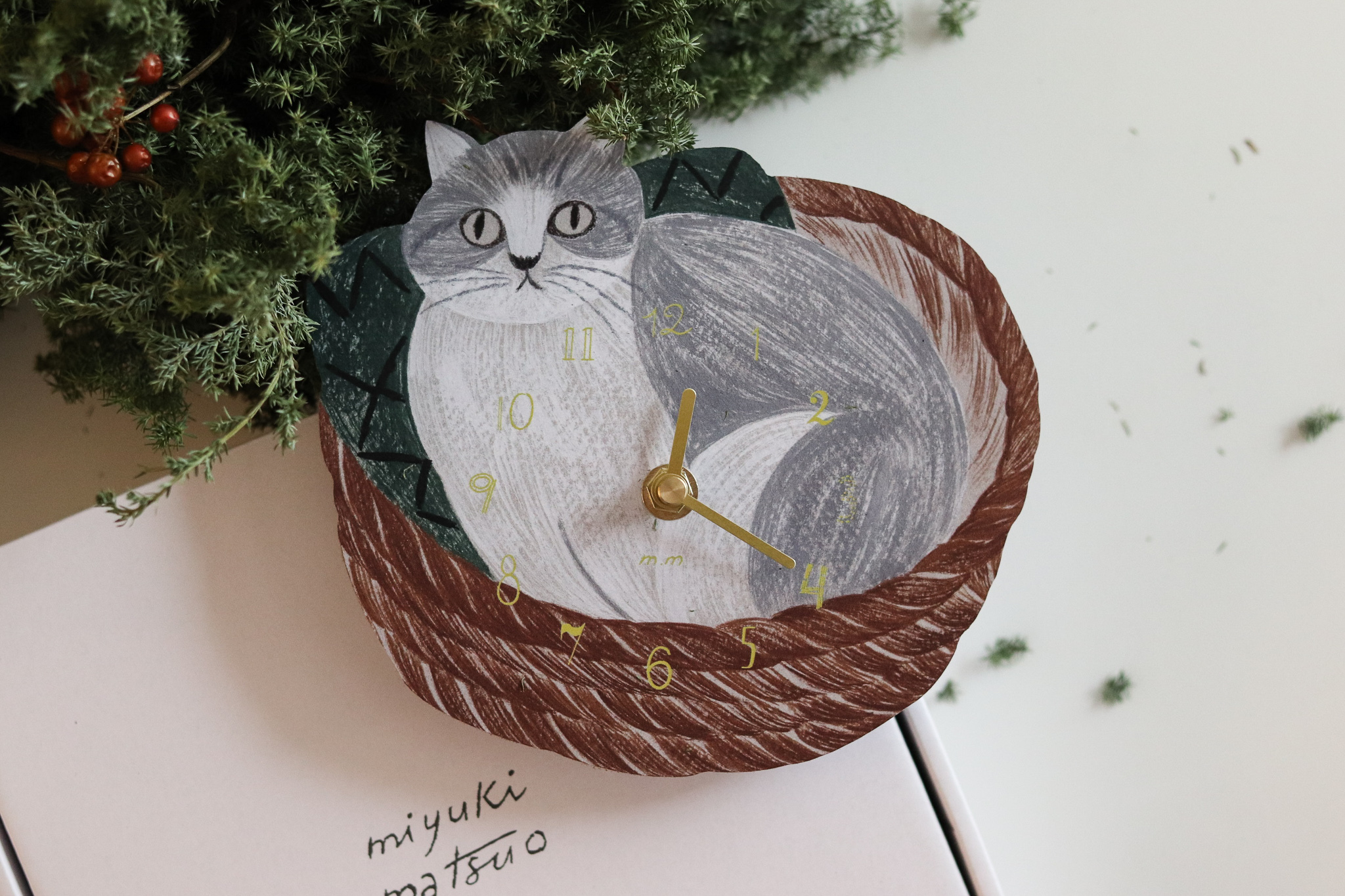 日本 松尾美雪 貓咪 時鐘 Cat in the basket