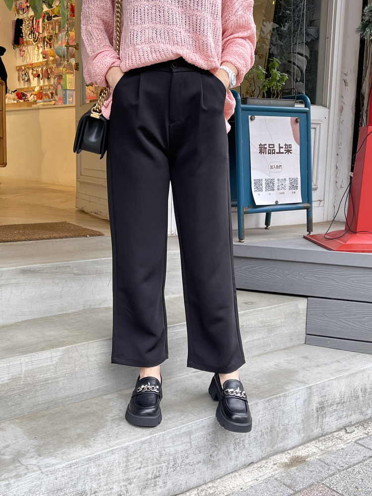 『常規S號』黑色單釦壓折西裝褲