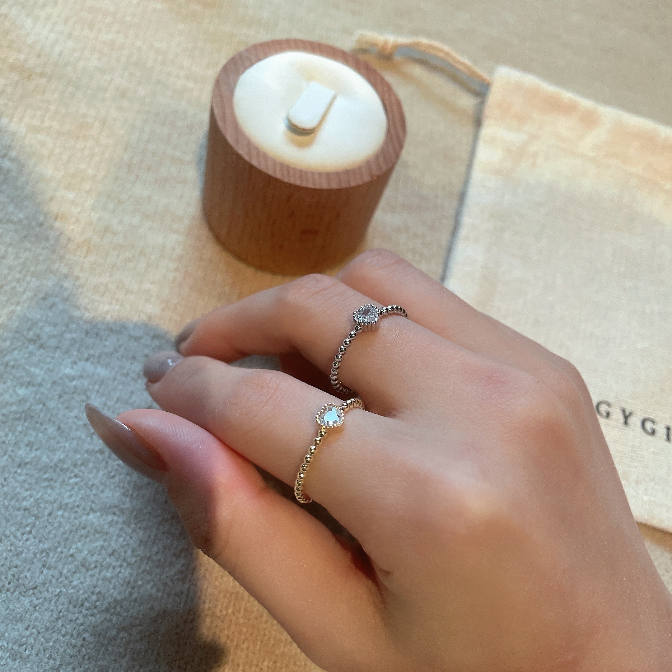 18k水光愛心鑽珠 開口戒指