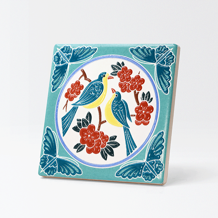 臺灣花磚立體上釉吸水杯墊｜喜上眉梢