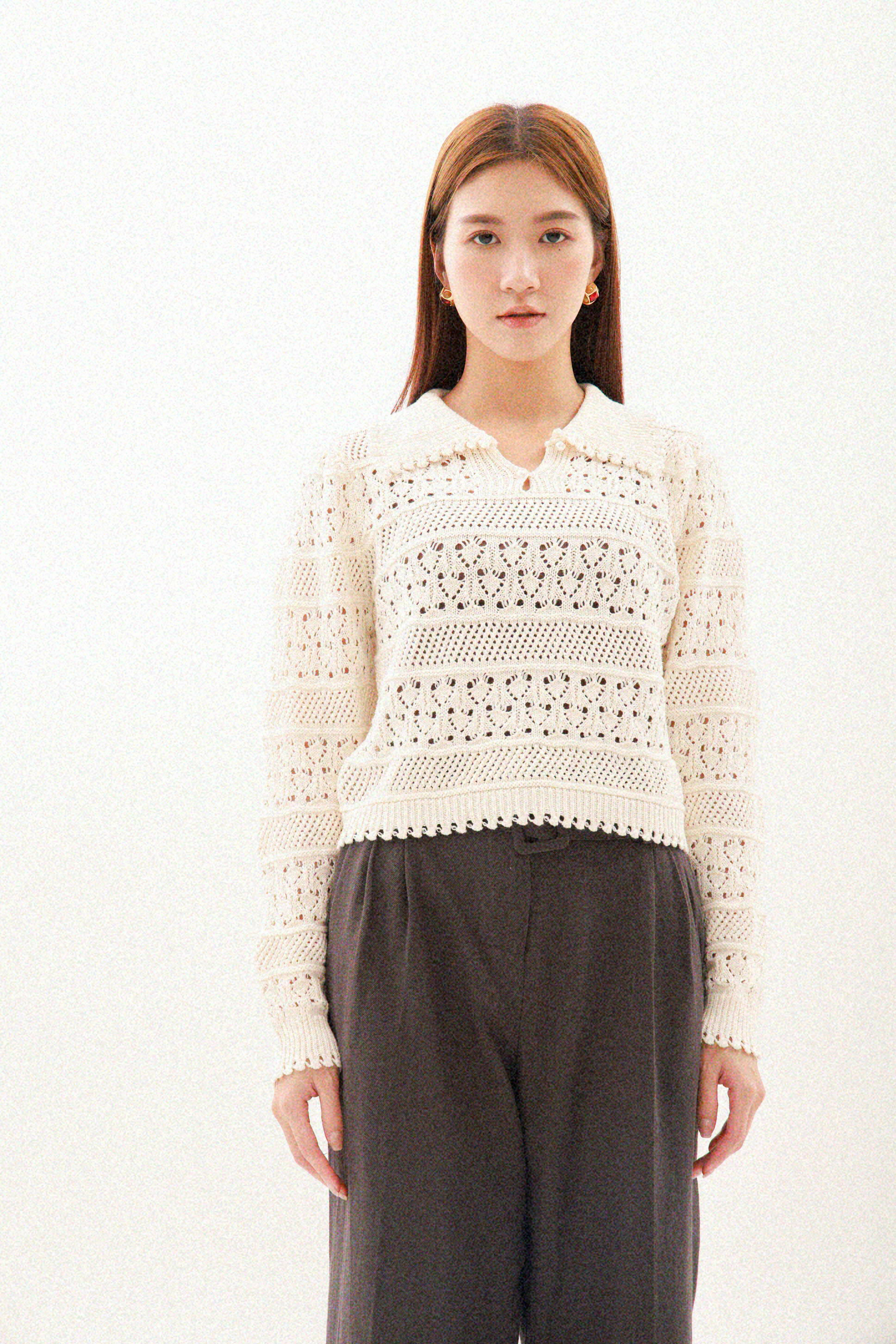 針織通花間polo上衣（現貨款式）