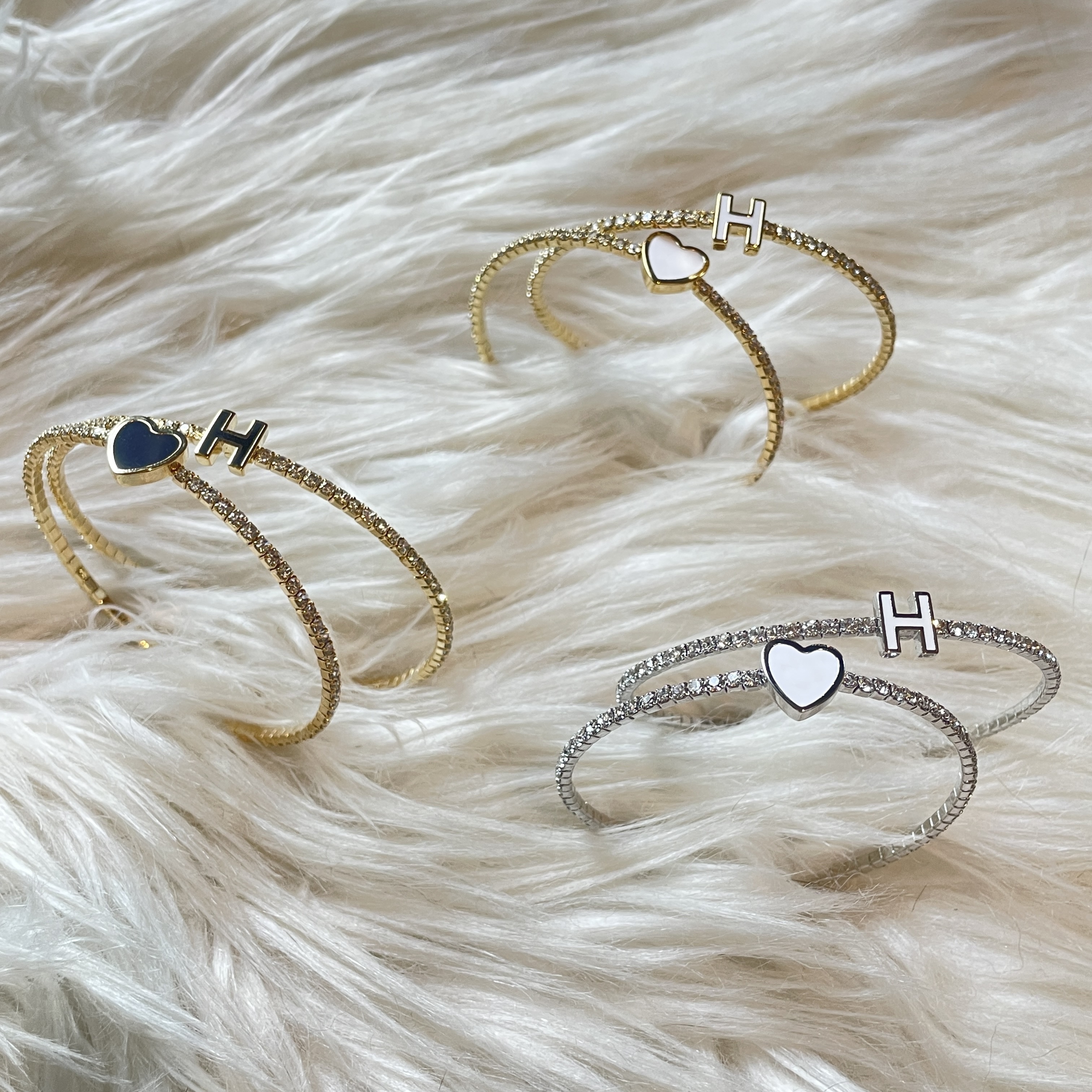 18k愛心H白釉系列水鑽手環/現貨