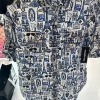 [S] KARL LAGERFELD PRINTED SHORT SLEEVE POLO,SOFT WHITE/LPS BLUE MULTI, L3TA9577-FHH (SKL866)