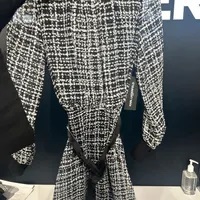 [S] KARL LAGERFELD BELTED CHIFFON MIDI DRESS,BLACK/SOFT WHITE MULTI, LD3KG862-SFZ (SKL868)