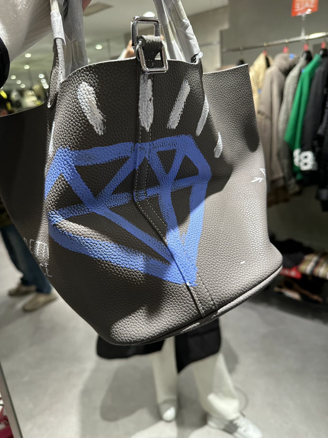 日本hand painting 包包 灰色鑽石款 -M