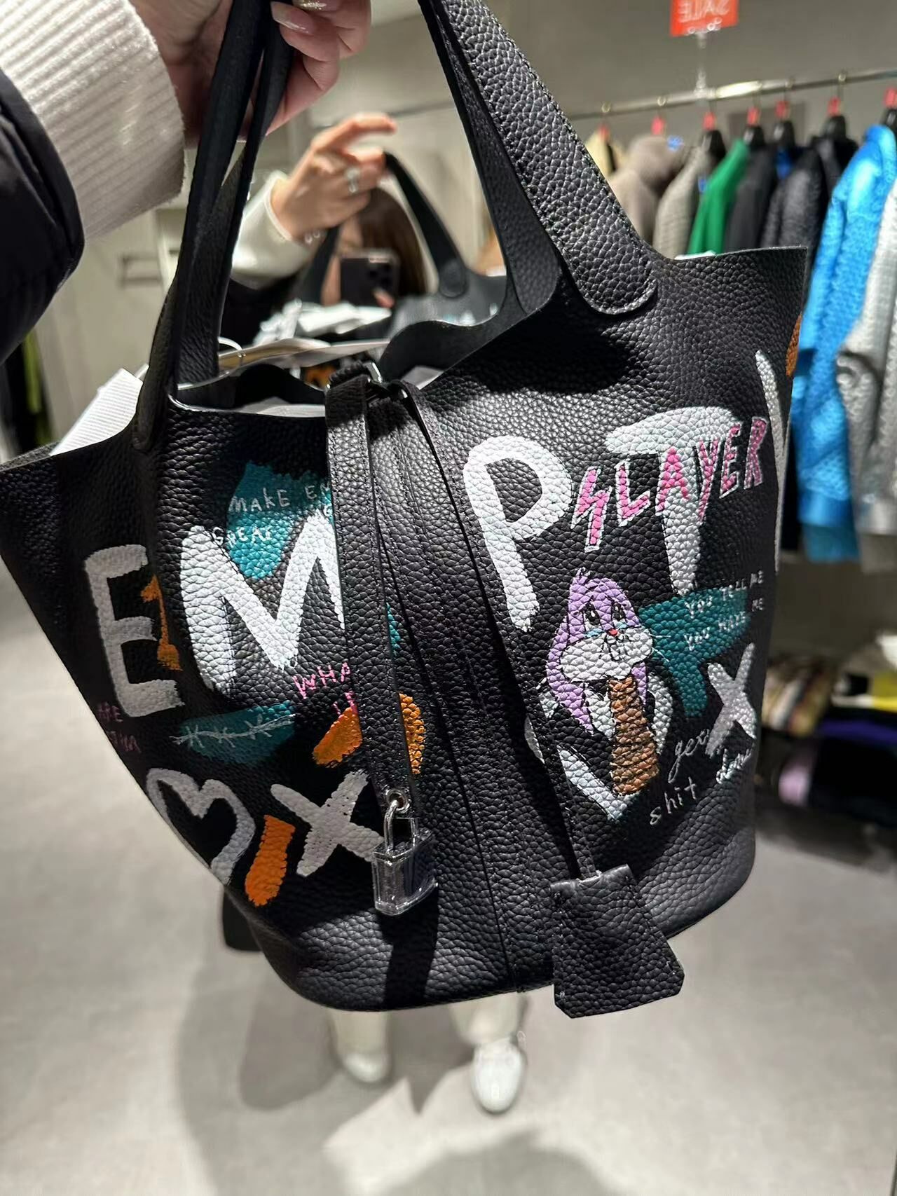 日本hand painting 包包 黑色兔子款 -M