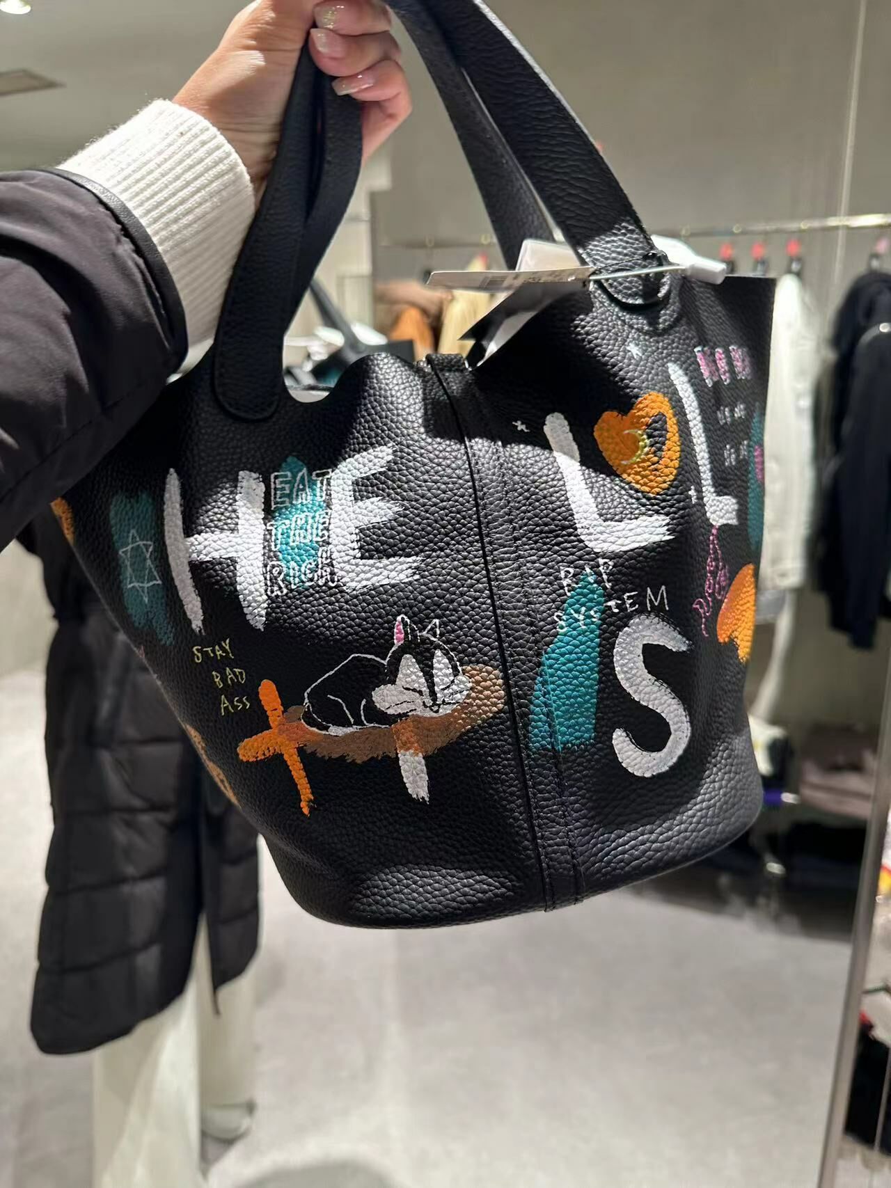 日本hand painting 包包 黑色兔子款 -M