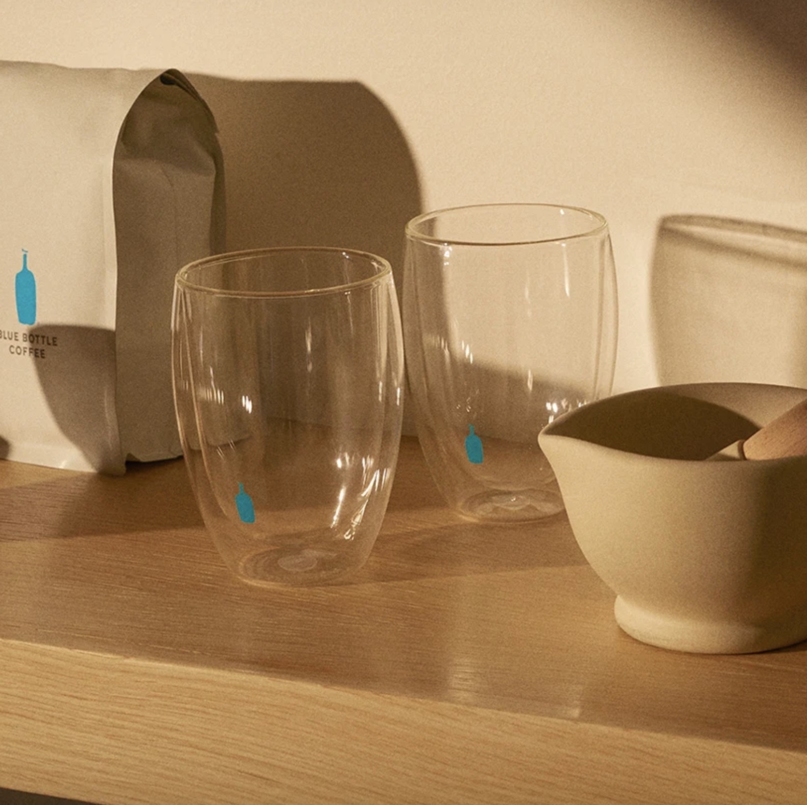【24H出貨】𝗕𝗹𝘂𝗲 𝗕𝗼𝘁𝘁𝗹𝗲 藍瓶雙層玻璃杯組2入組