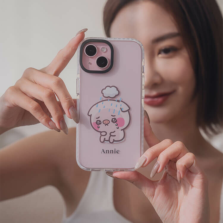 【插畫聯名】萌萌豬 厭世中的me - (訂製名字) 防摔撞白殼  iPhone客製化手機殼