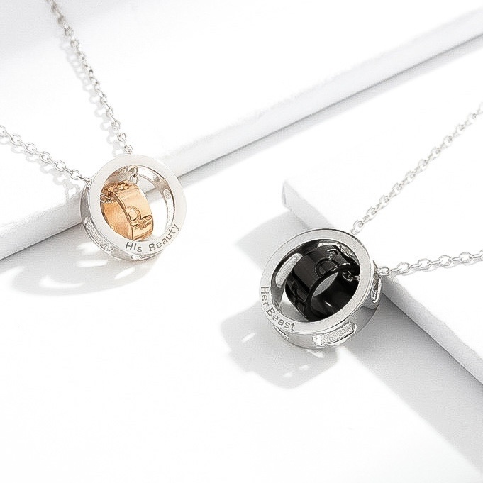 「美女和野獸」情侶項鏈📿 ｜S925純銀或鍍銀｜免費刻字✒️ ｜