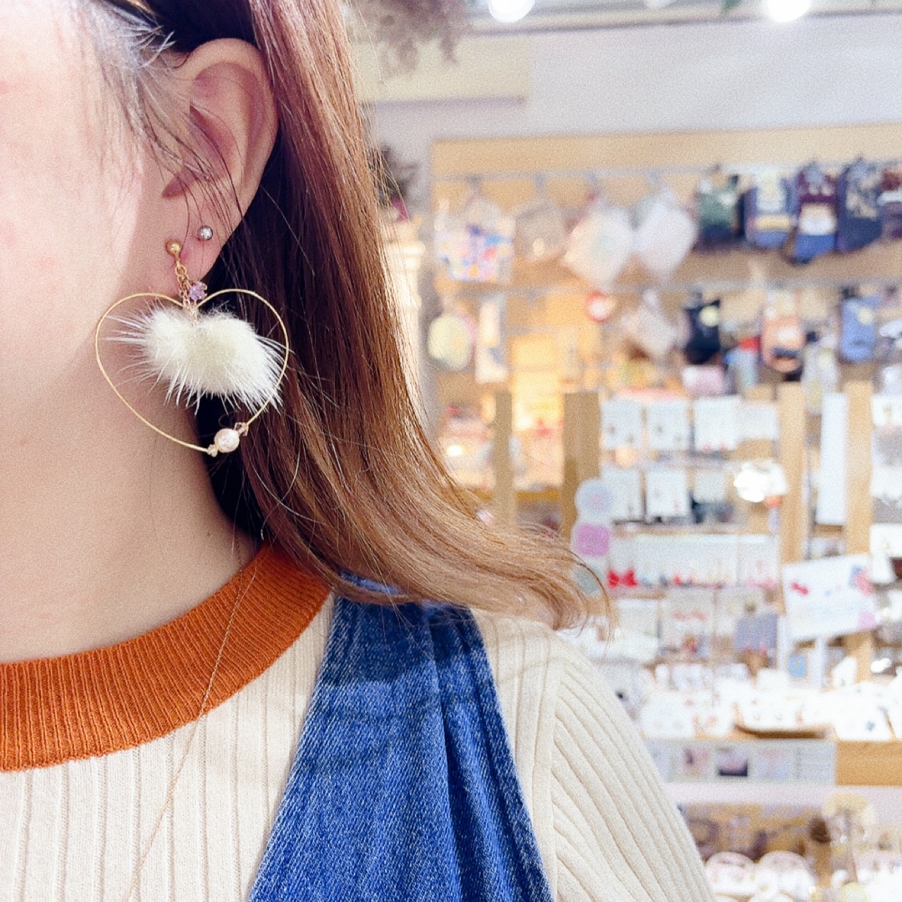 [日本制]大心形毛毛耳環