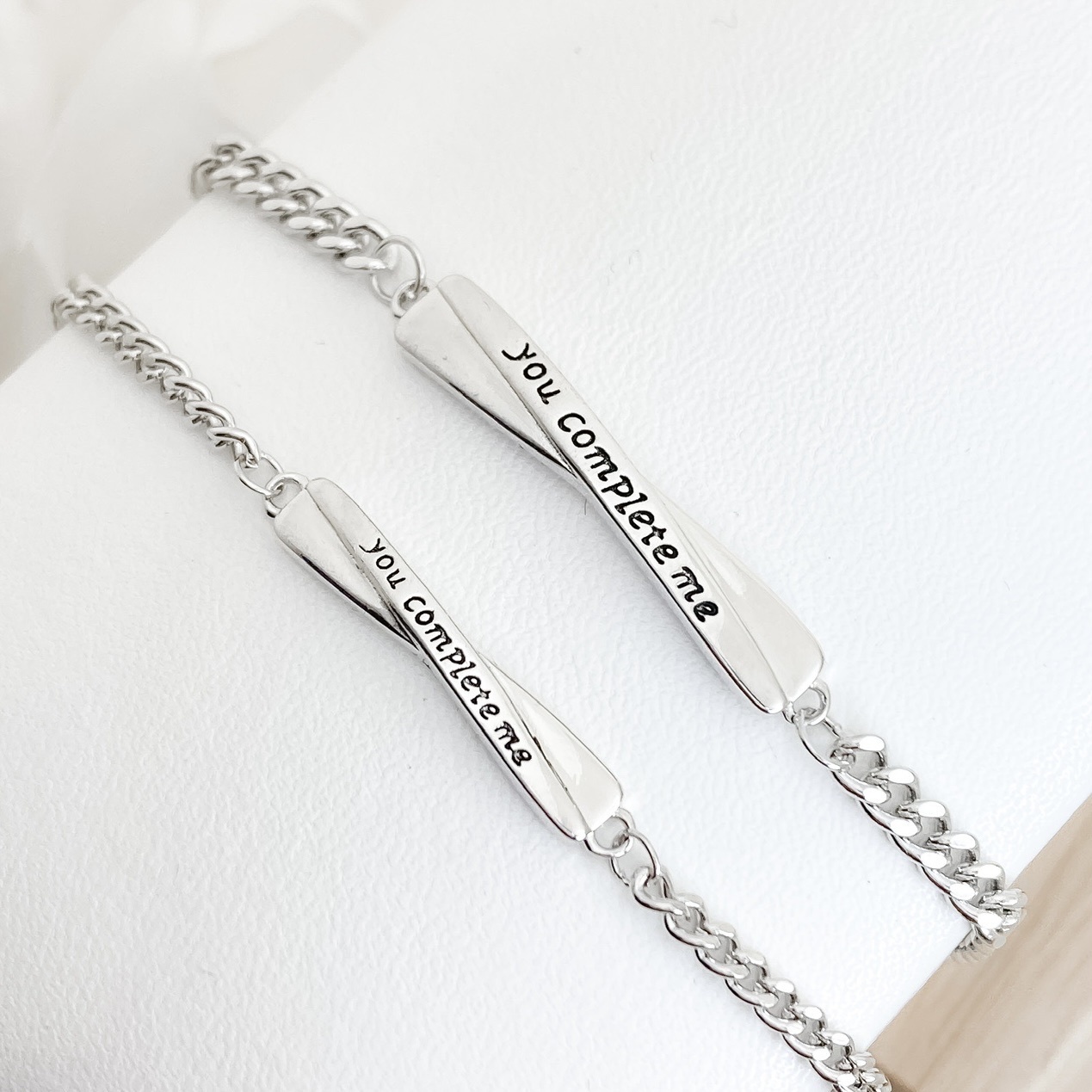 「you complete me」情侶手鏈 | S925純銀或鍍銀 | 免費刻字