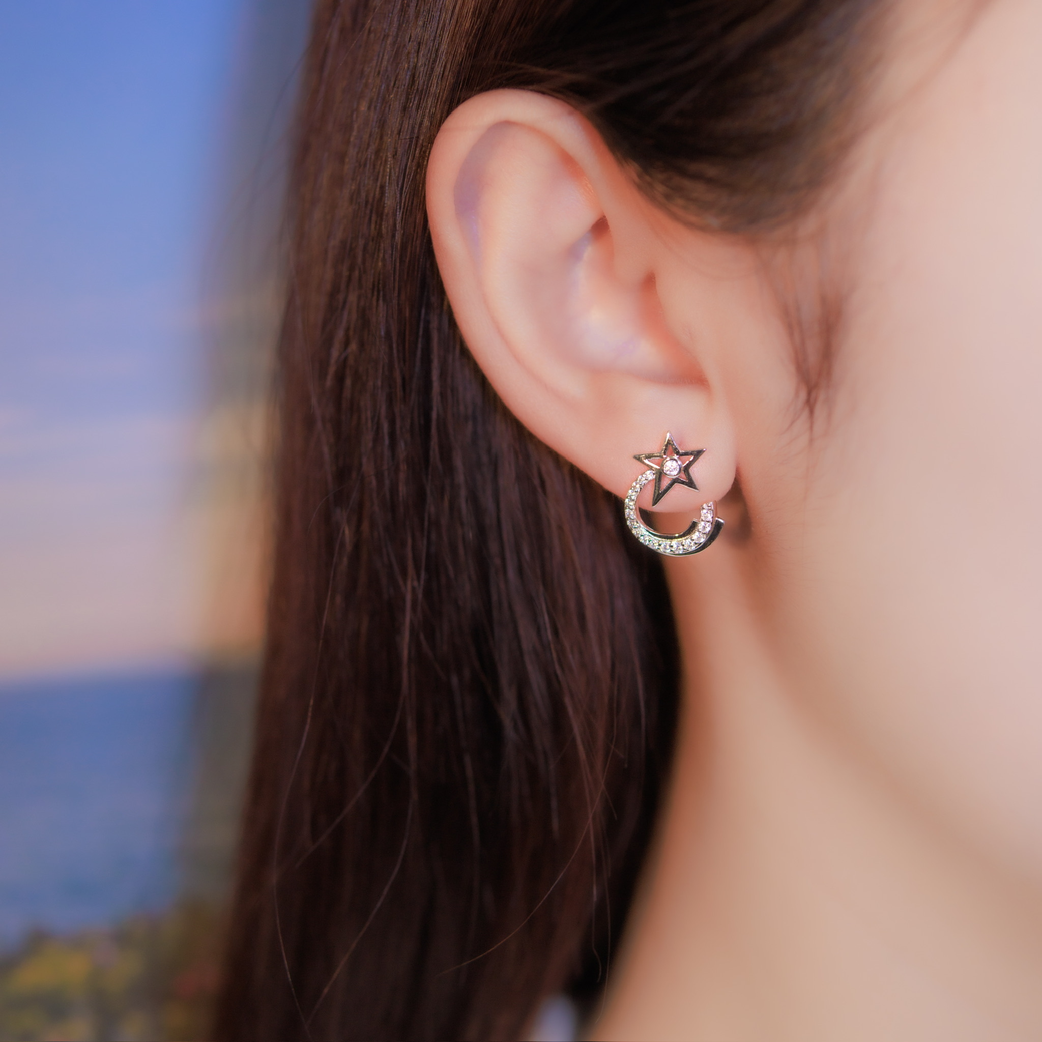 | 925純銀・厚鍍白金・ 厚鍍玫瑰金 |星星餘韻耳環 (銀/玫瑰金) | EA0722 |