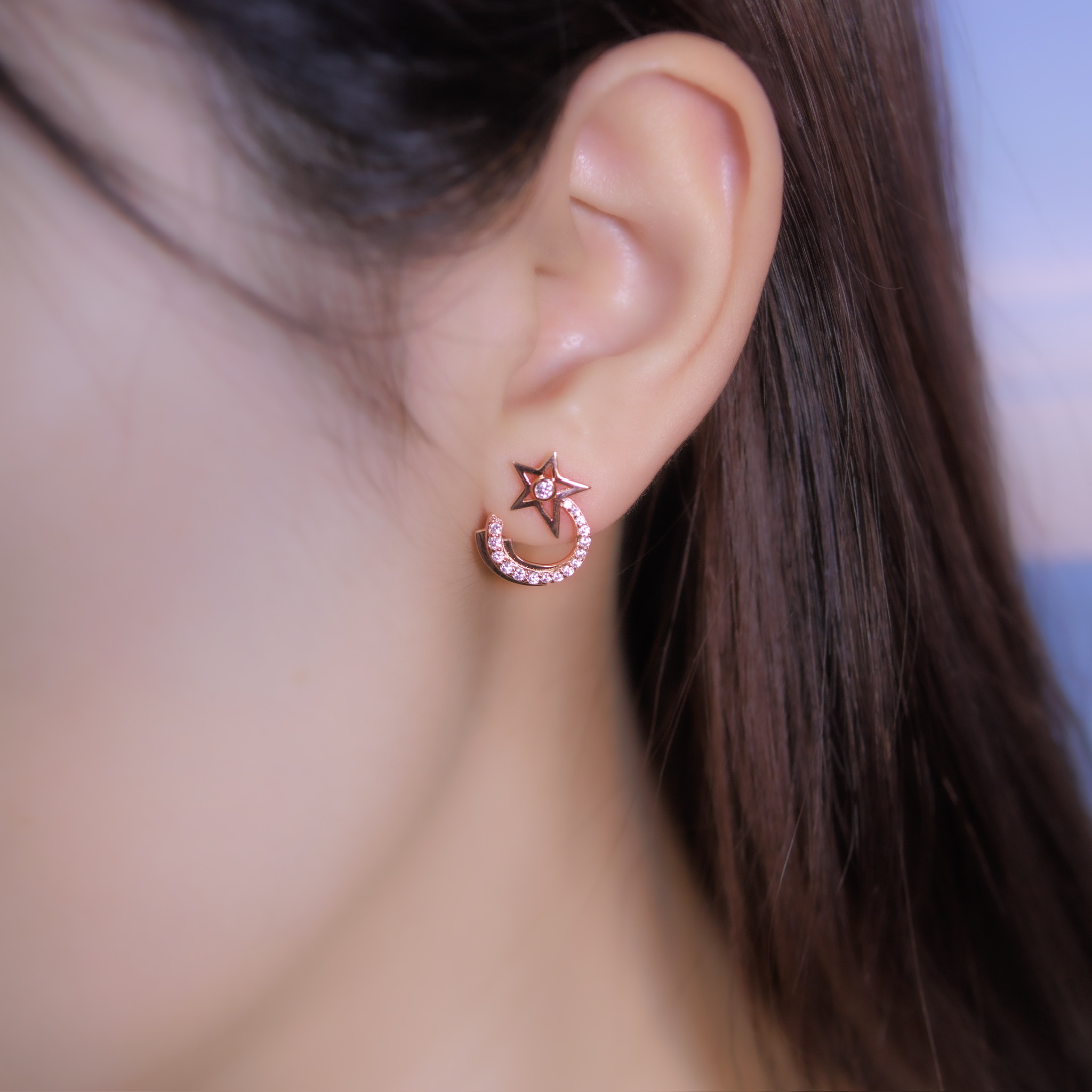 | 925純銀・厚鍍白金・ 厚鍍玫瑰金 |星星餘韻耳環 (銀/玫瑰金) | EA0722 |