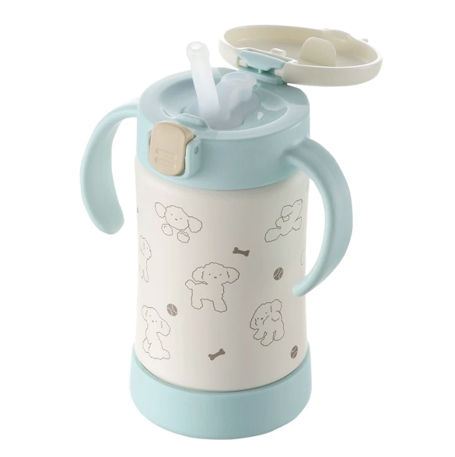 Richell TLI 保冷吸管水杯-淺藍色狗仔款